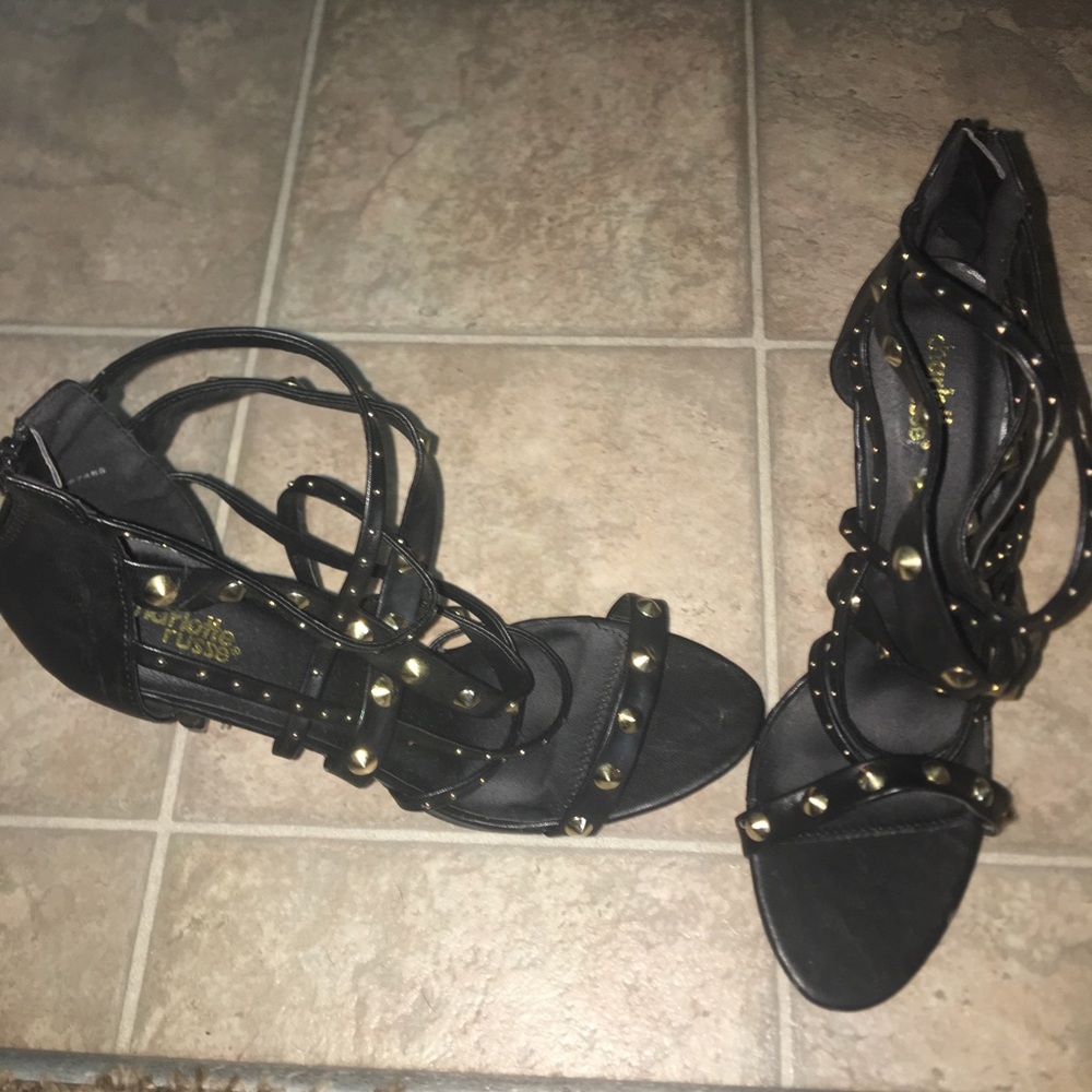 Black and Gold Spiked Heels